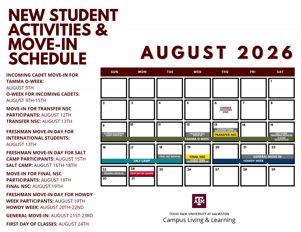 Fall 2026 Move-In Calendar